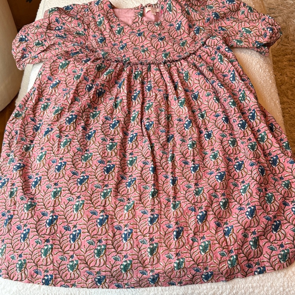 Pink Chicken Pink Floral Print Cotton Dress with Blue and Green Accents